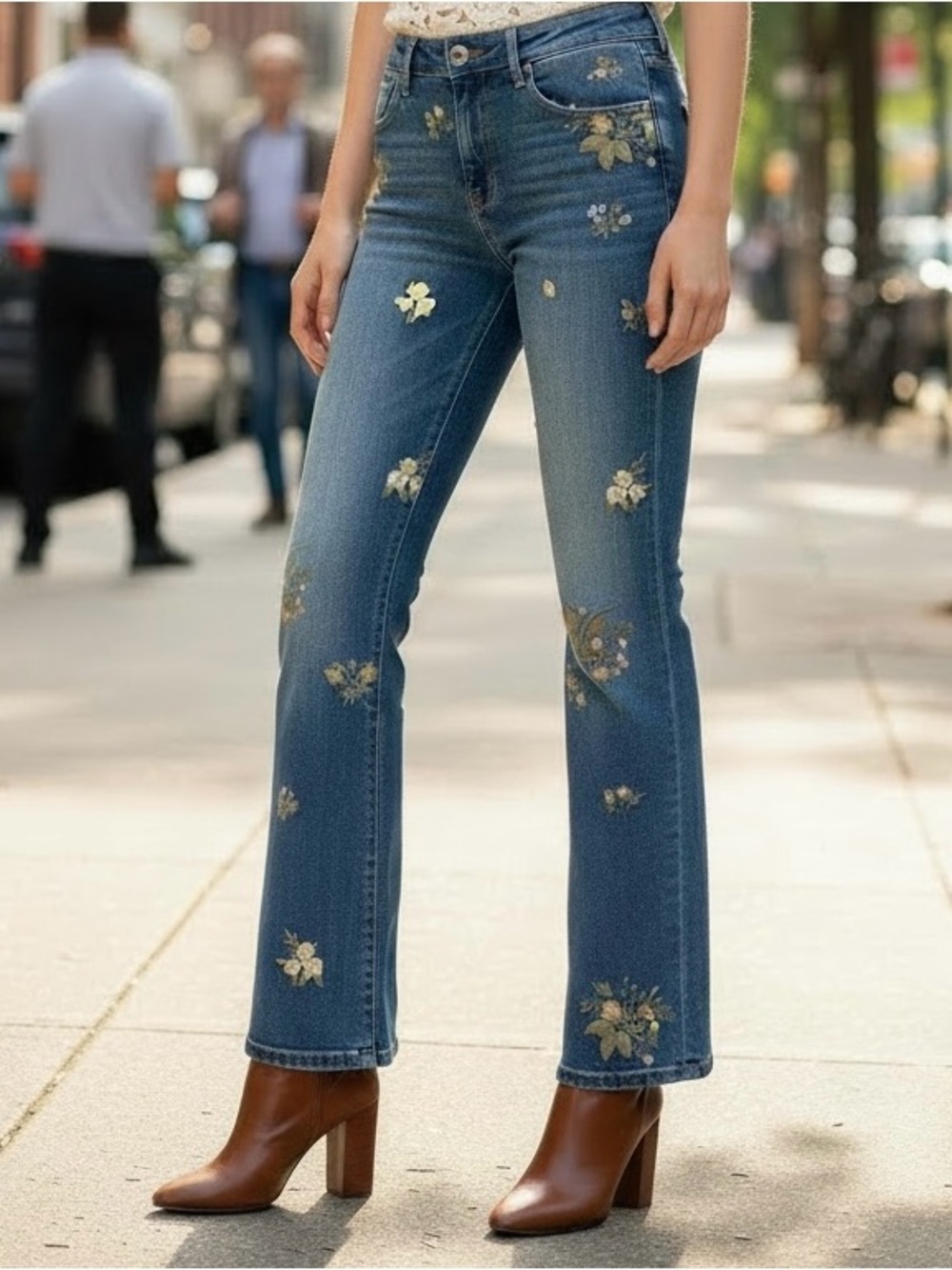 Driftwood Floral Embroidered Kelly Bootcut Flare Jeans Blue Denim - Picture 2 of 11